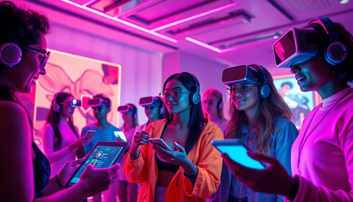 Engaging scene of adults interacting with NSFW AI characters in a futuristic digital landscape.