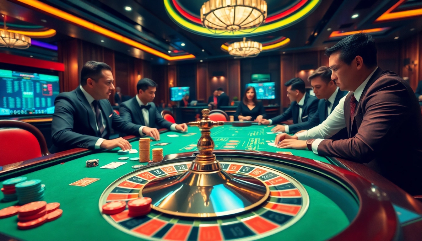 Experience the excitement at trang chủ sx88 with professional gamblers at a high-stakes poker table, showcasing cards and chips.