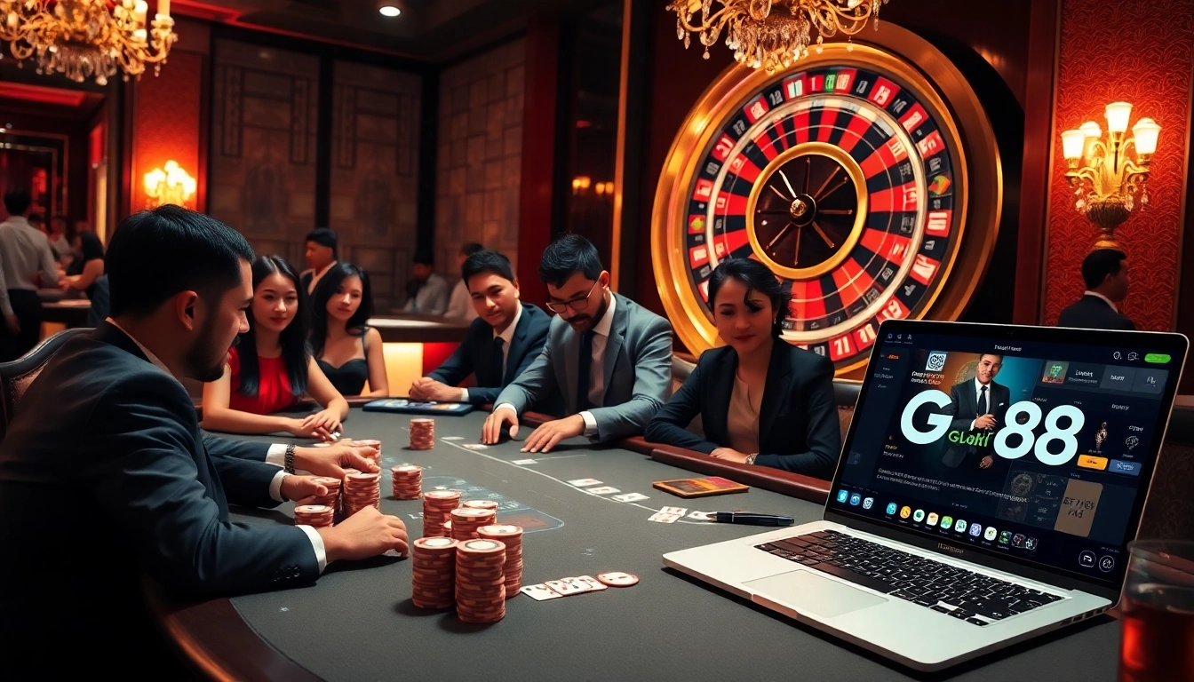 Players enjoying a thrilling game at GO88, showcasing vibrant casino scenes and gambling excitement.
