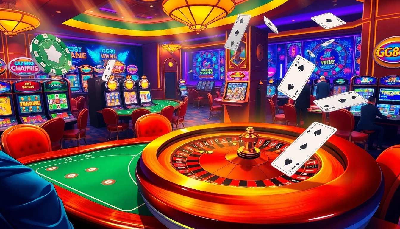 Experience excitement at GG88 with luxury casino tables and vibrant slot machines.