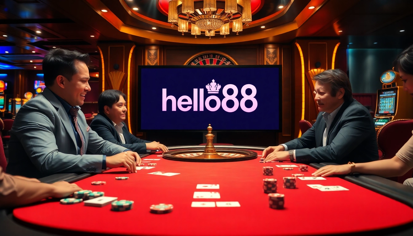 Experience the thrill of high-stakes poker at hello88, where players strategize with vibrant chips and cards.