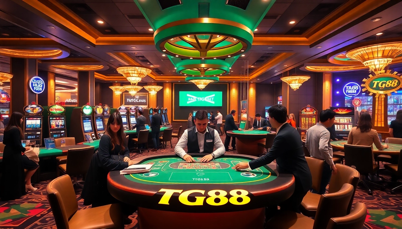 Players enjoying a thrilling game at TG88 casino, showcasing an elegant gaming table.
