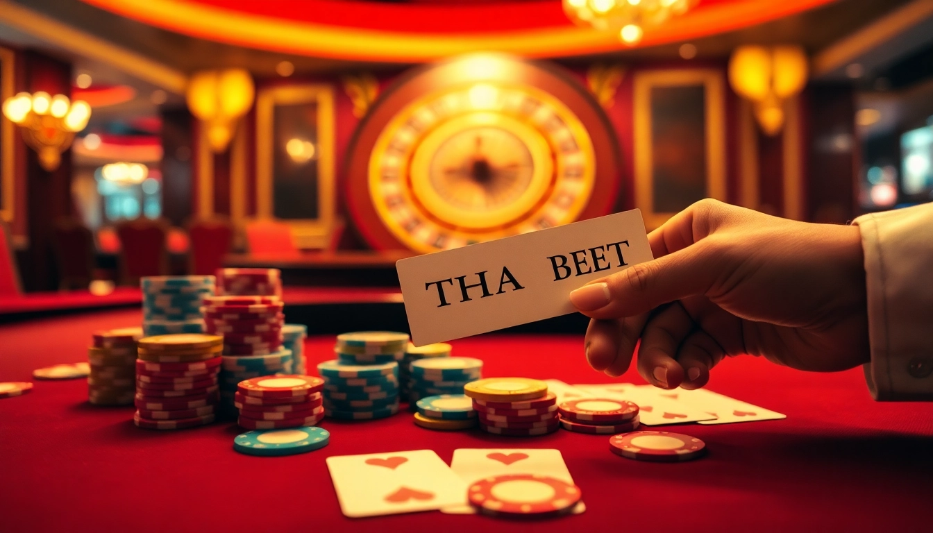 Engaging THA BET casino scene with poker chips, a roulette wheel, and betting action.