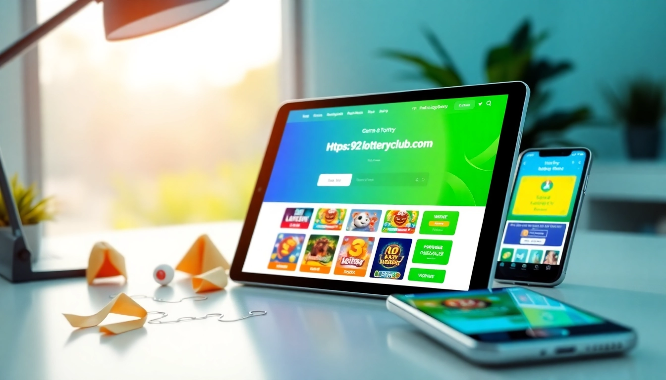 Engaging visual of the online lottery platform https://92lotteryclub.com/ with a digital interface and lucky elements.