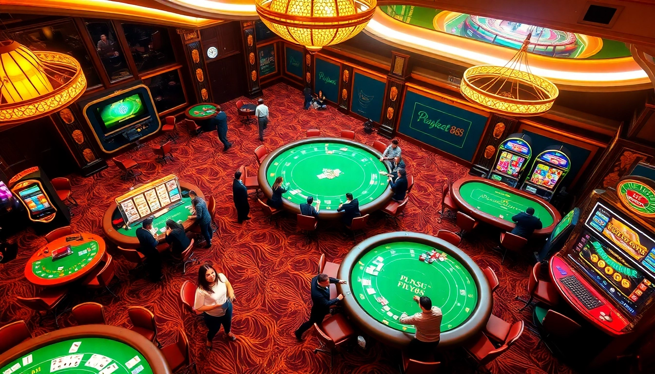 Experience the excitement of nhà cái thể thao FLY88 at a vibrant casino scene filled with sports betting and roulette action.
