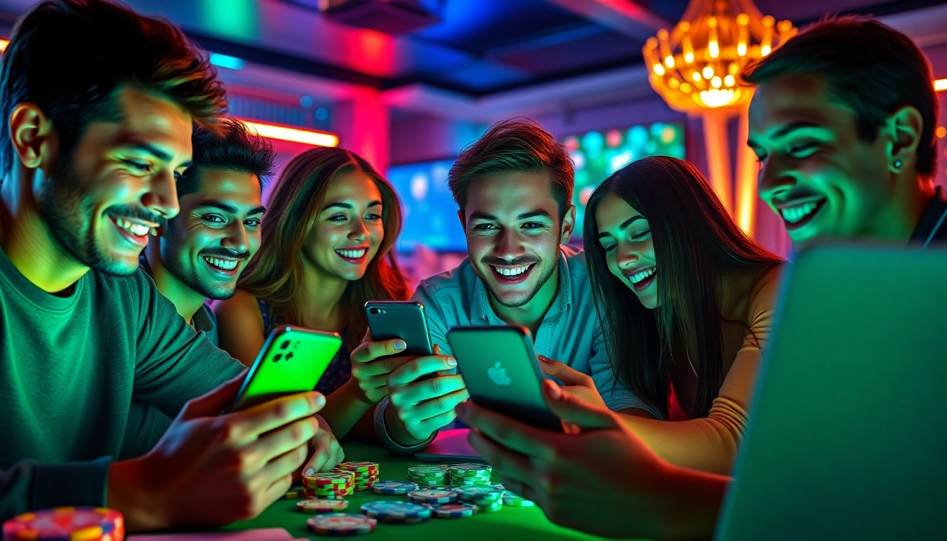 Vibrant online gambling scene with players engaged in sports betting and casino games at 789P.