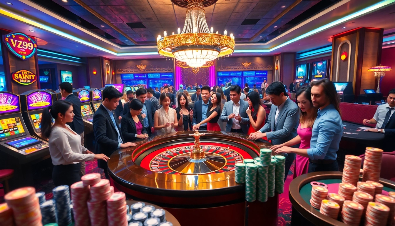 VZ99 casino players engaging at a roulette table while enjoying premium gaming experiences.