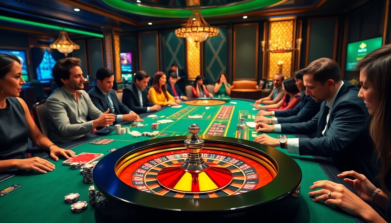 S8 poker chips gleam on a luxurious casino table filled with excited gamblers.