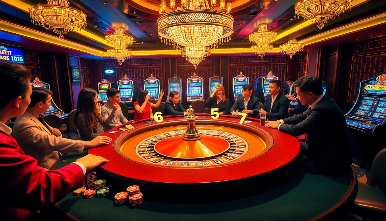 Soi cầu lô kép strategies depicted in a vibrant casino scene with roulette and poker games.