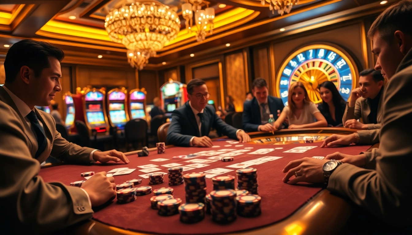 Nohu90 players engaging passionately at a high-stakes casino table with vibrant poker chips.