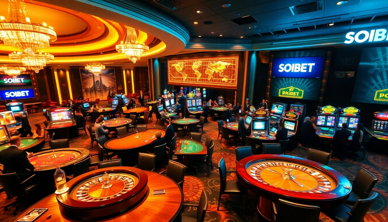 Players enjoying thrilling games at SOIBET, showcasing excitement on a vibrant casino floor.