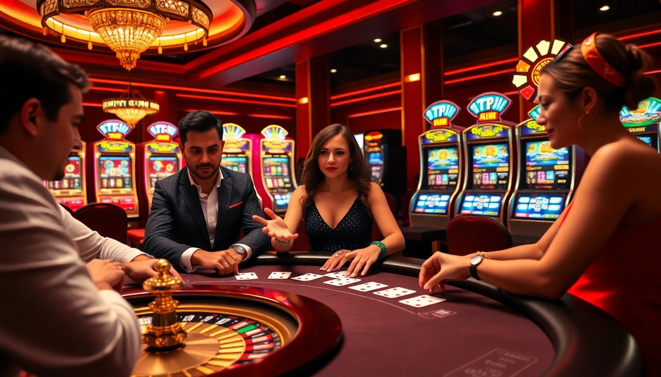 Exciting casino ambiance with TPJ poker game setup featuring colorful chips and cards.