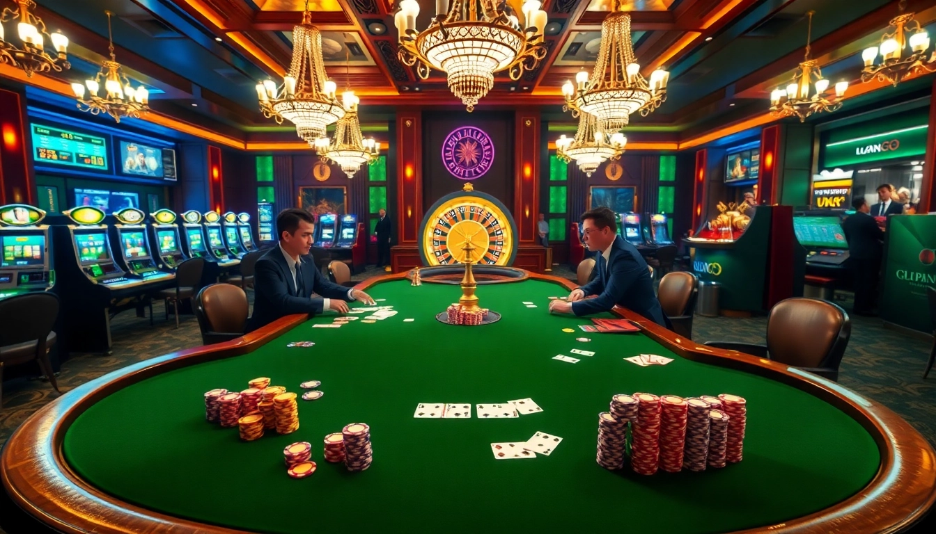 Experience high-stakes gaming at UU88 casino with vibrant poker chips and atmosphere.