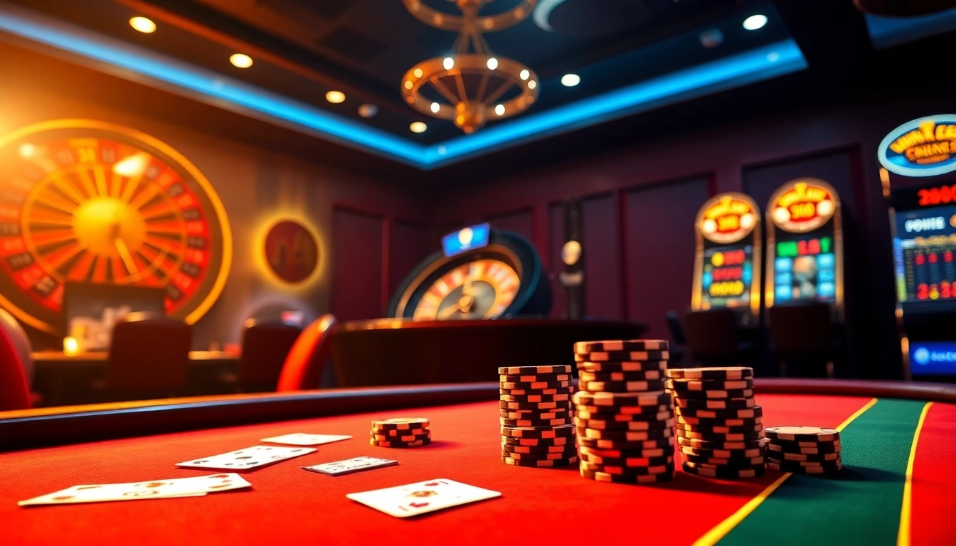 Join the excitement at VIN88 with poker chips and cards showcased in a luxurious casino setting.