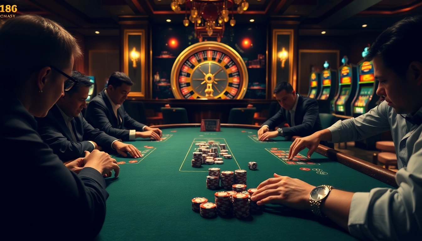 C168 poker game in a luxurious casino showcasing intense gameplay and sleek design.