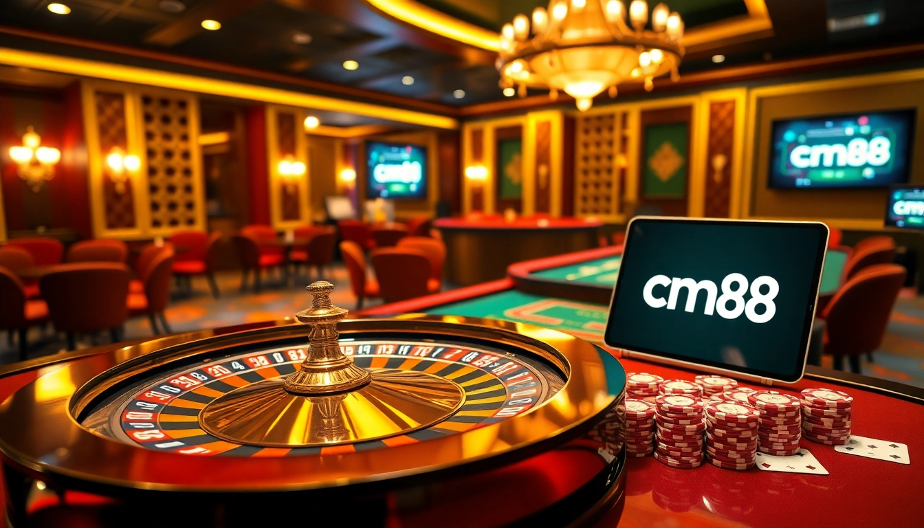 Experience thrilling gameplay at cm88 with a vibrant casino atmosphere featuring roulette and poker.