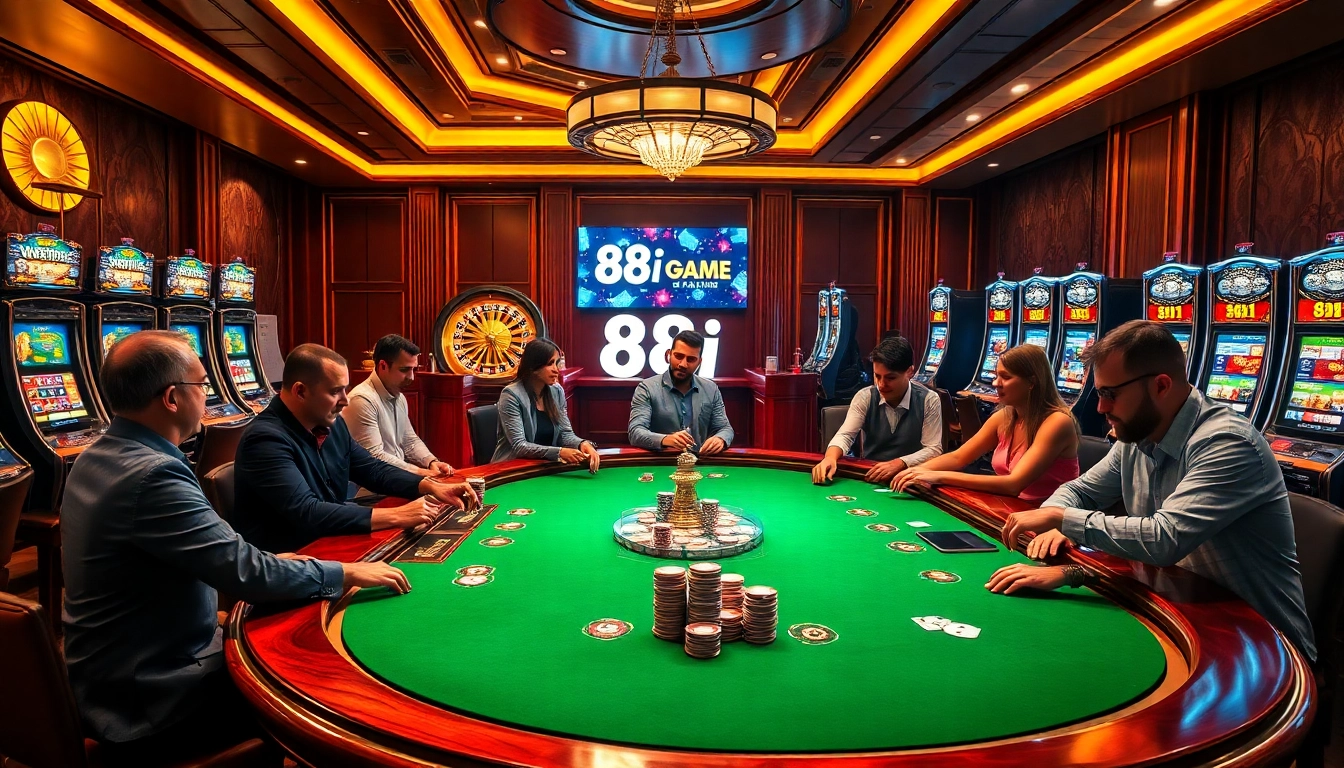 Thrilling casino atmosphere featuring the exciting 88i game with diverse players at the poker table.