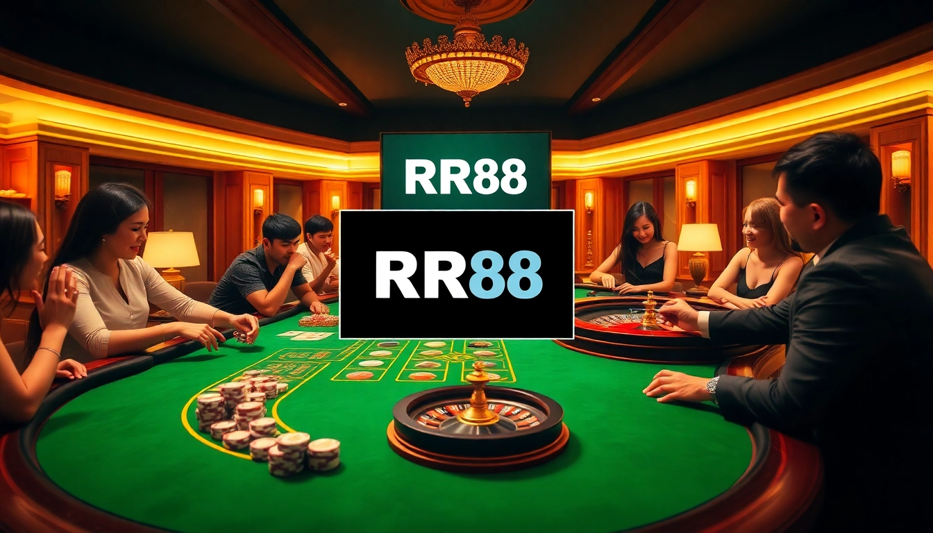 Players enjoying high-stakes games at RR88's luxurious casino environment.