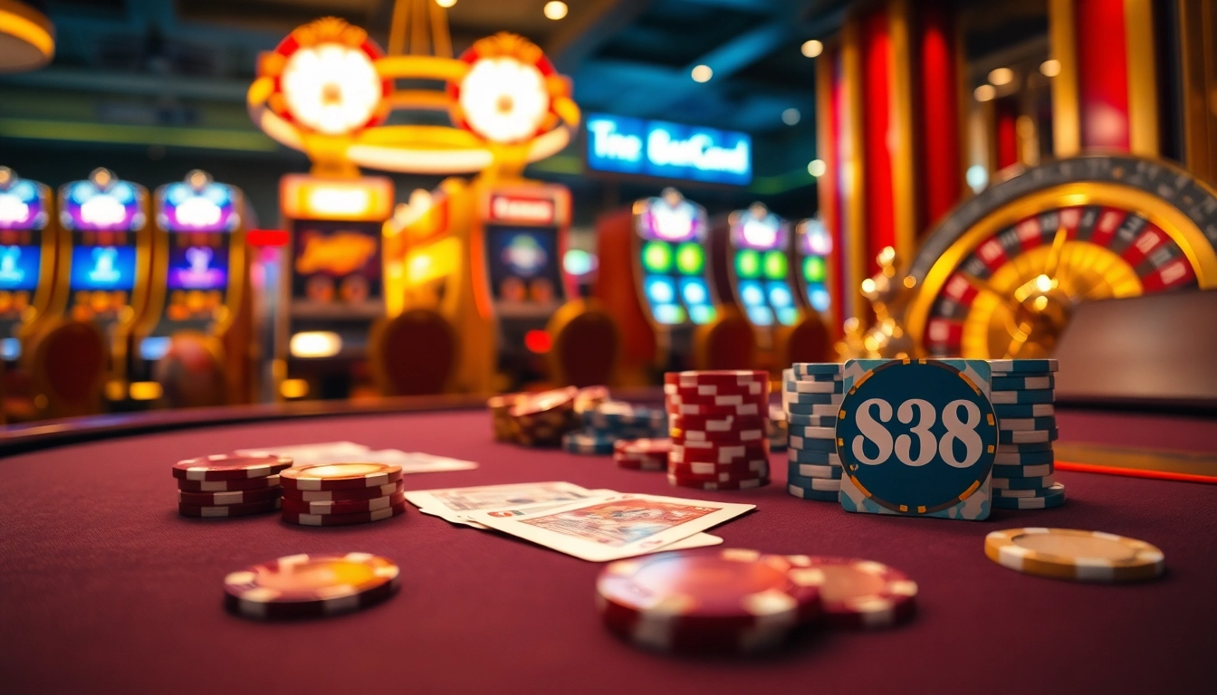Experience the excitement of FIVE88 casino games with professional poker setups and dazzling slot machines.
