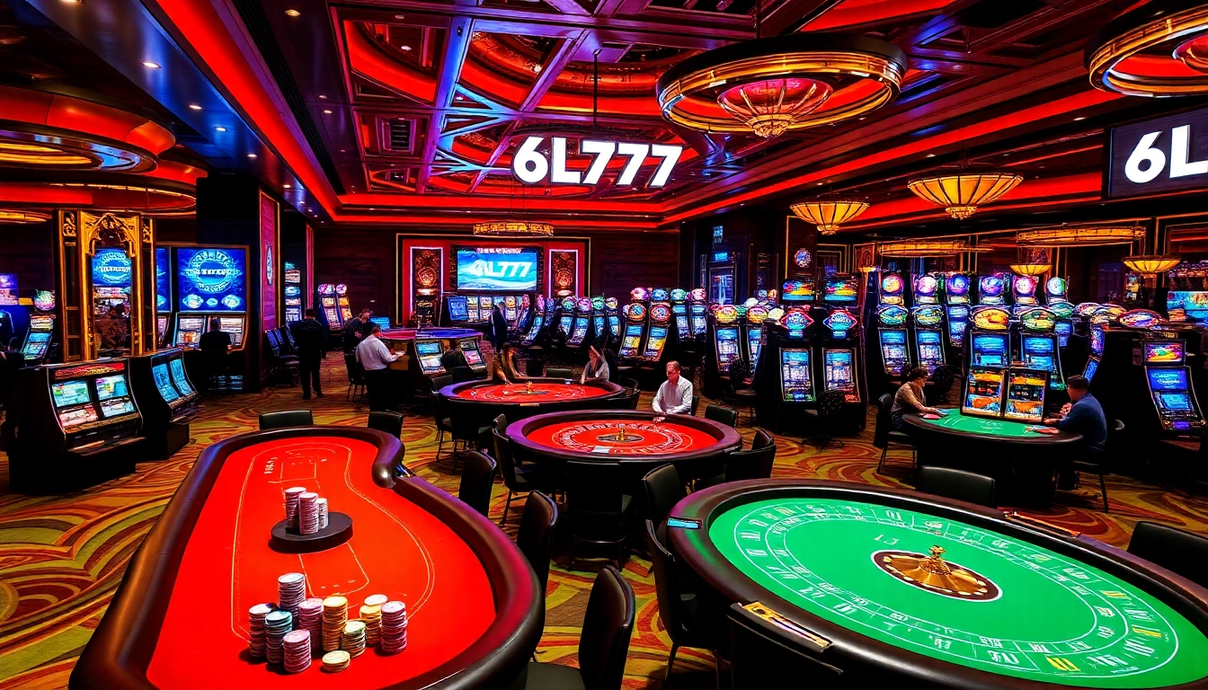 Engaged players at a casino table celebrating a win on 6L777 with colorful chips.