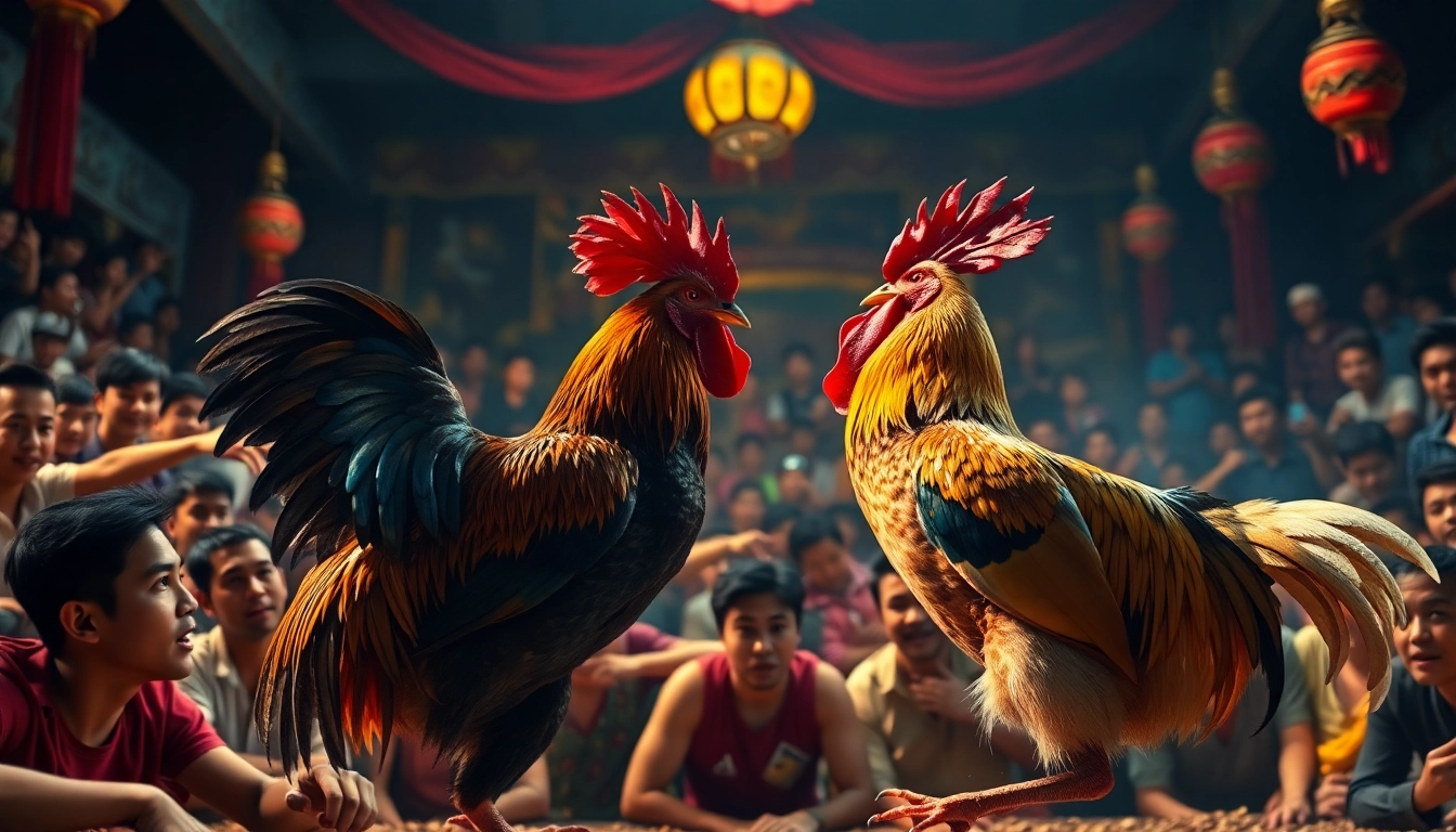 Live chicken fighting event at sv368win.live, showcasing excitement and audience engagement.