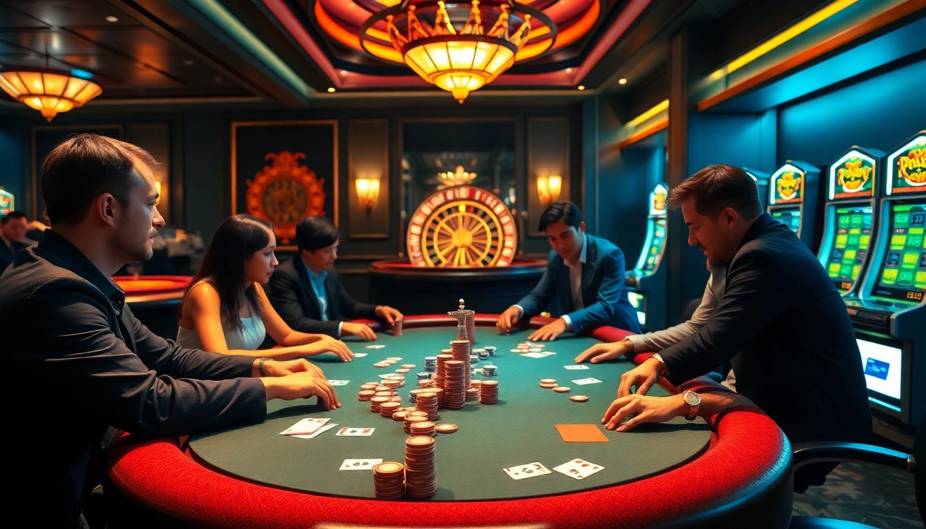 Experience the thrill of gambling at https://go88.audio/ with an exciting poker game setting.