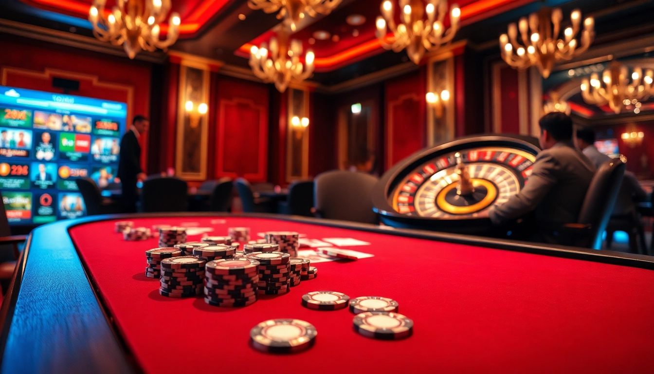 Experience high-stakes gaming at tg88 with a luxurious casino table scene featuring poker chips and cards.