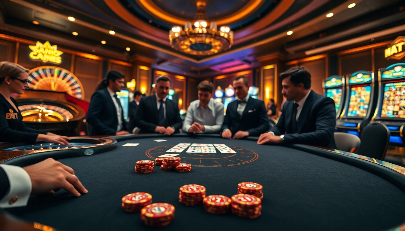 Players enjoying an exciting poker game at LC88's online gambling platform, surrounded by professional decor.