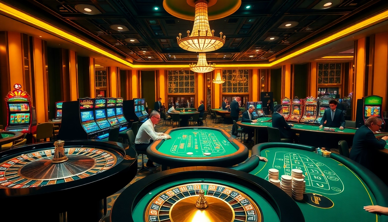 Engage with the thrilling atmosphere of gambling at https://ok365vvip.com/ featuring a vibrant casino scene.