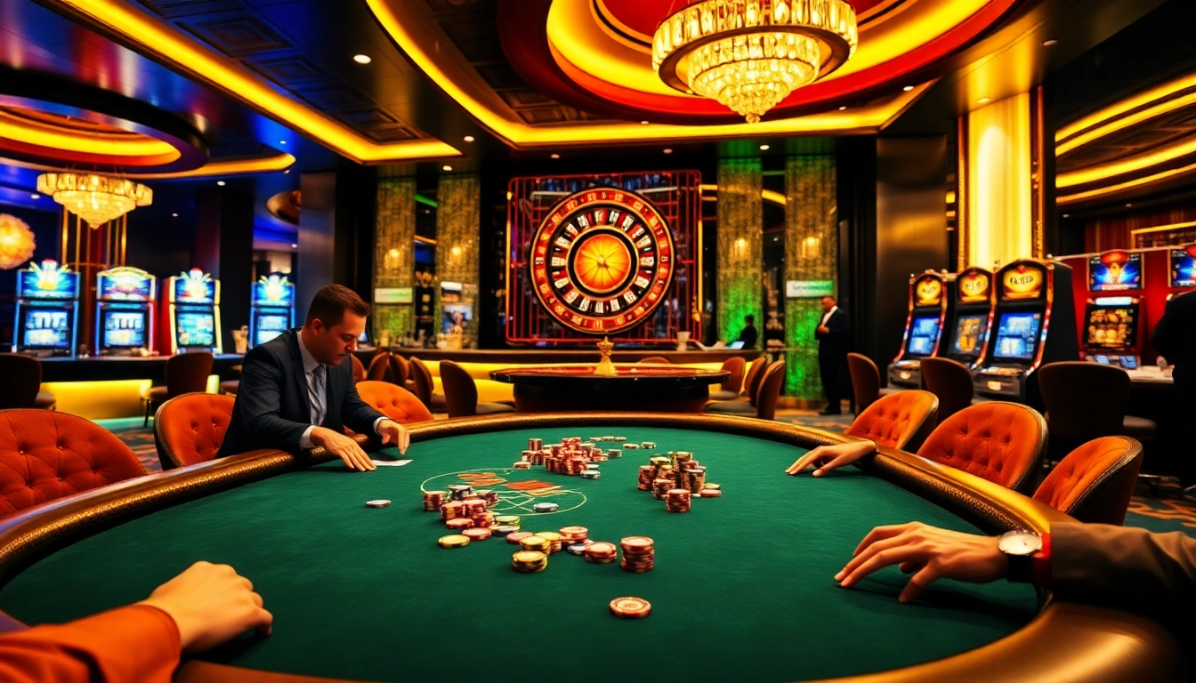 Experience the thrill of high-stakes gambling at TV88's luxurious casino scene with poker and roulette.