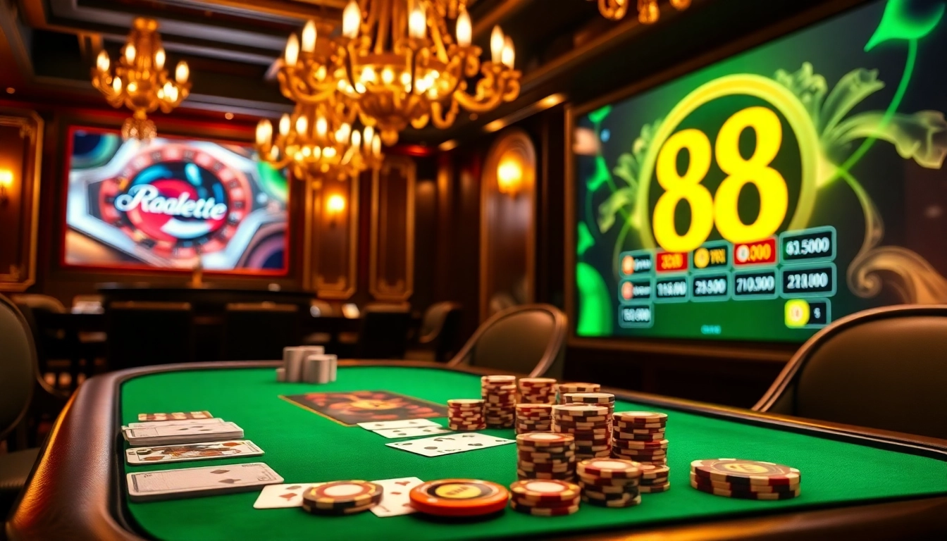 High-stakes players enjoying poker at the casino with 88i branding visible.