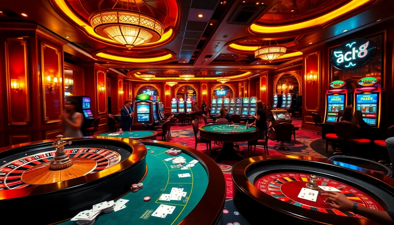 Players enjoying thrilling games at the ABC8 casino, featuring roulette and poker tables.