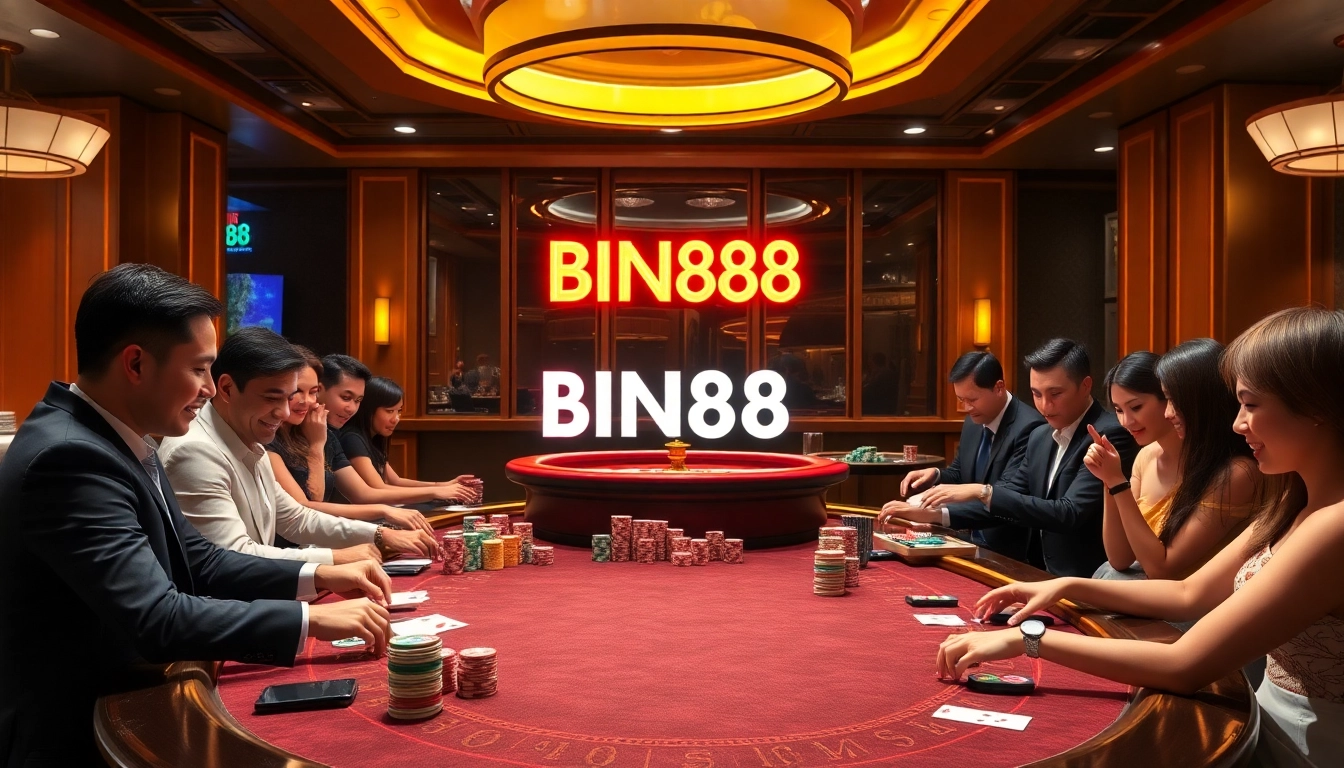 Experience the thrill of BIN88 at a luxurious casino table with exciting games and vibrant atmosphere.