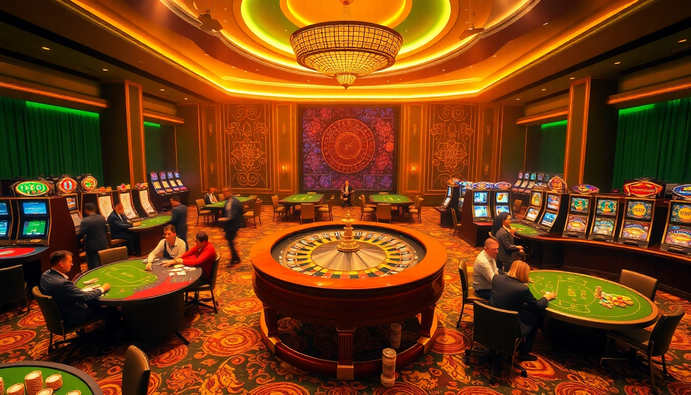 Experience the thrilling atmosphere of vip66 at an elegant casino with card tables and roulette.