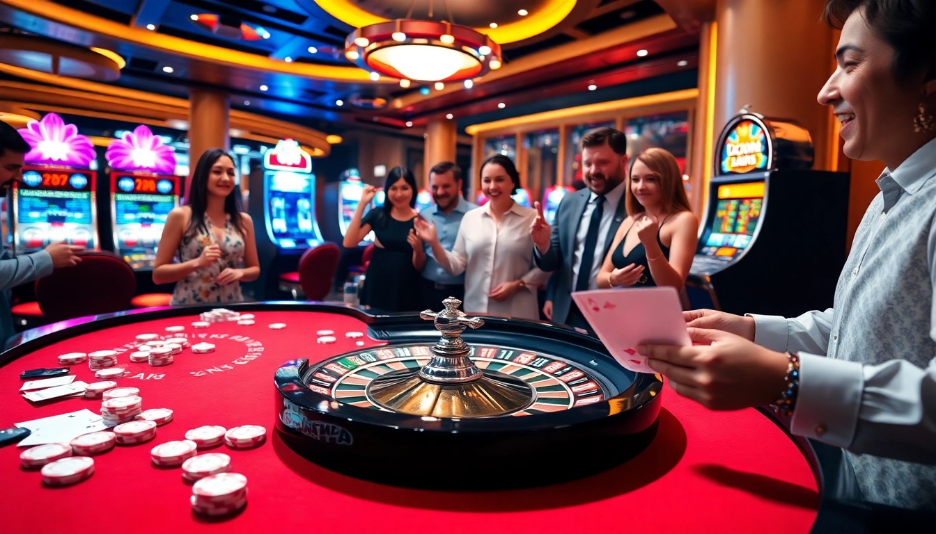 Engaging scene showcasing players enjoying the luckywin lottery with vibrant casino elements.