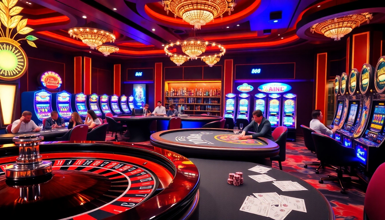 Players enjoying the thrill of gambling at the ww88 casino, featuring roulette and poker action.