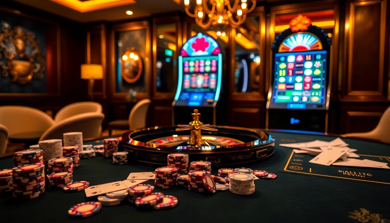 Engage in thrilling casino fun at https://sumvip.app/ with poker chips and roulette wheel.