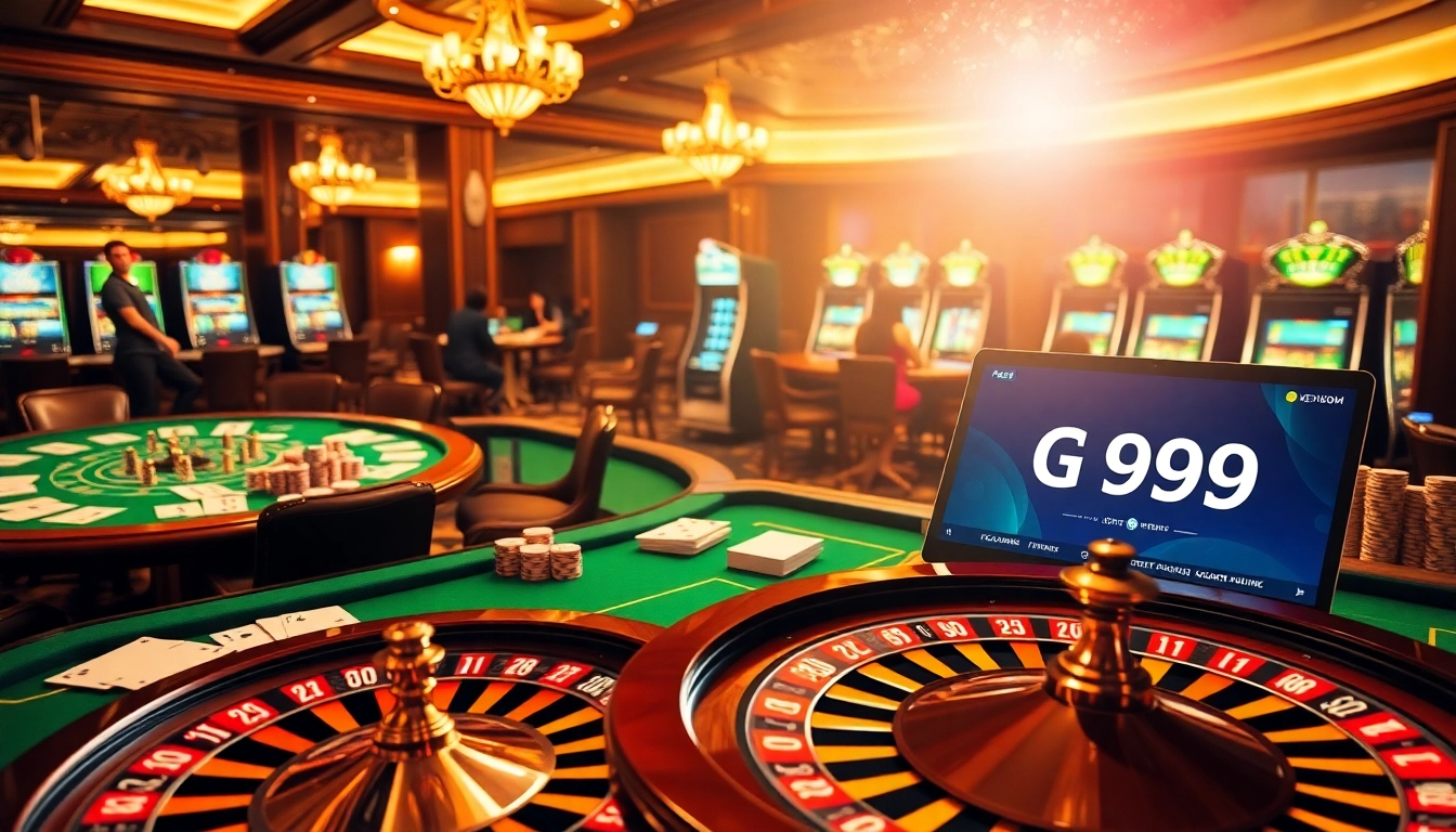 Exciting casino atmosphere showcasing PG99 trang chủ đăng nhập with tables, cards, and chips.