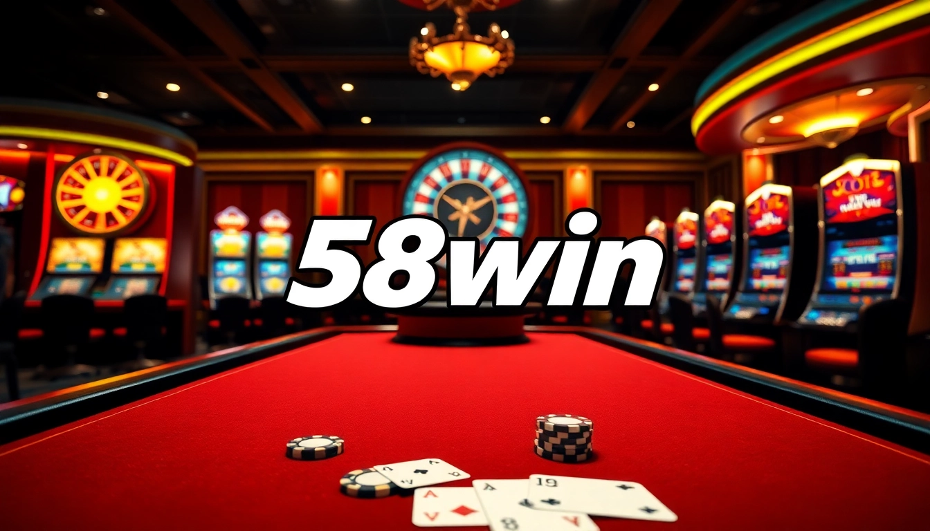 Players engaging in high-stakes poker at the 58win casino, showcasing a vibrant atmosphere of excitement.
