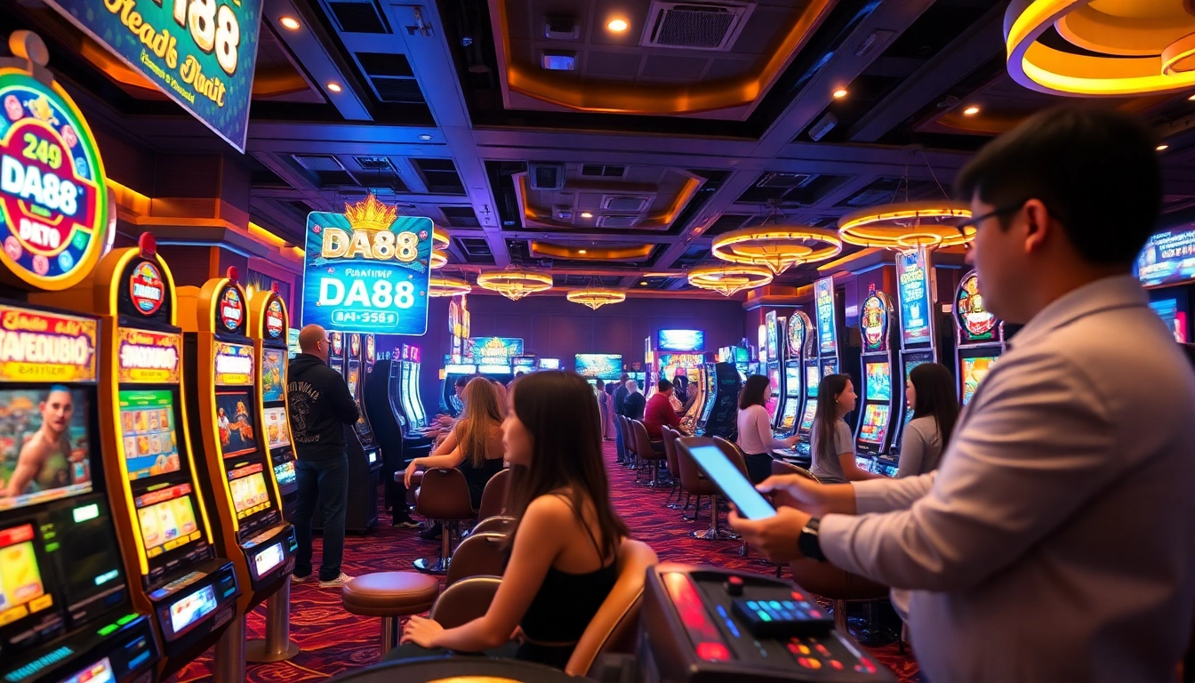 DA88 gaming experience with excited players at modern slot machines