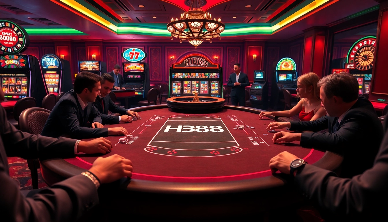 Experience thrilling gameplay at the HB88 poker table with vibrant chips and casino excitement.