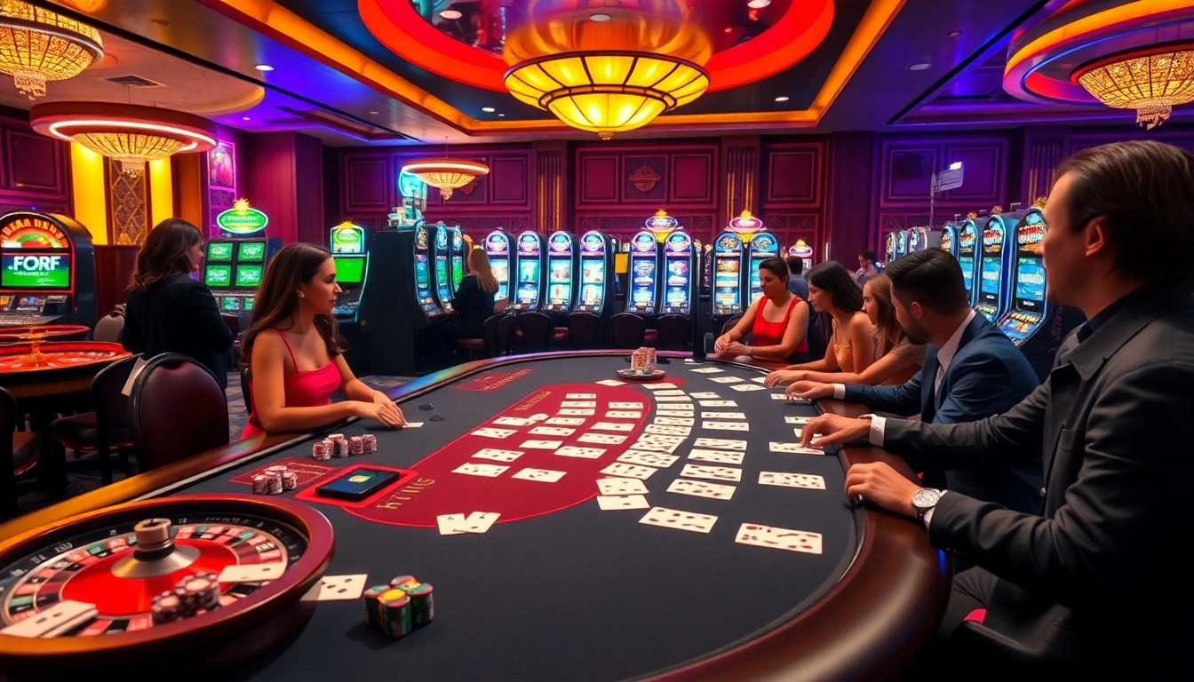 Experience thrilling gameplay at dom88.us.com with stunning casino visuals featuring poker tables and high-end slot machines.