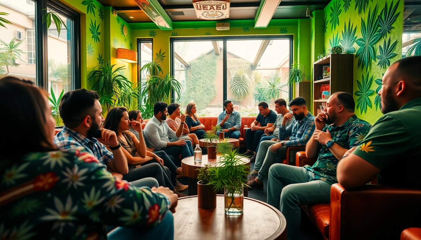 Visitez le Weed Club Lloret De Mar, un espace animé avec des invités profitant d'une ambiance conviviale.