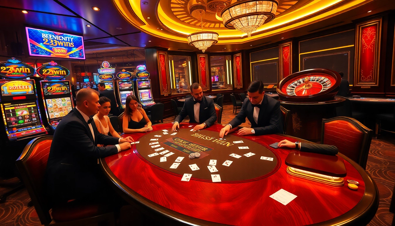 Experience the thrill of 23win casino gaming at an upscale poker table.