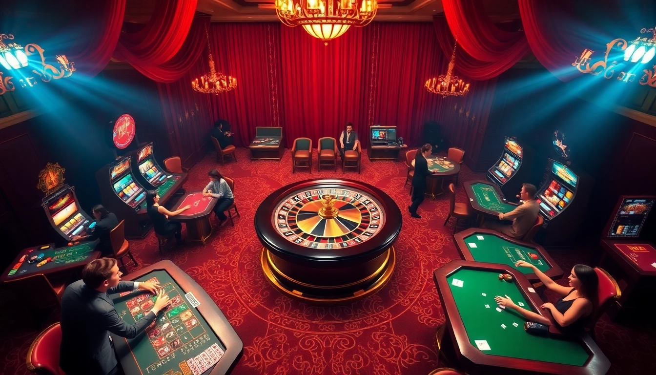 A captivating casino scene highlighting 789F with a roulette wheel and enthusiastic players in action.