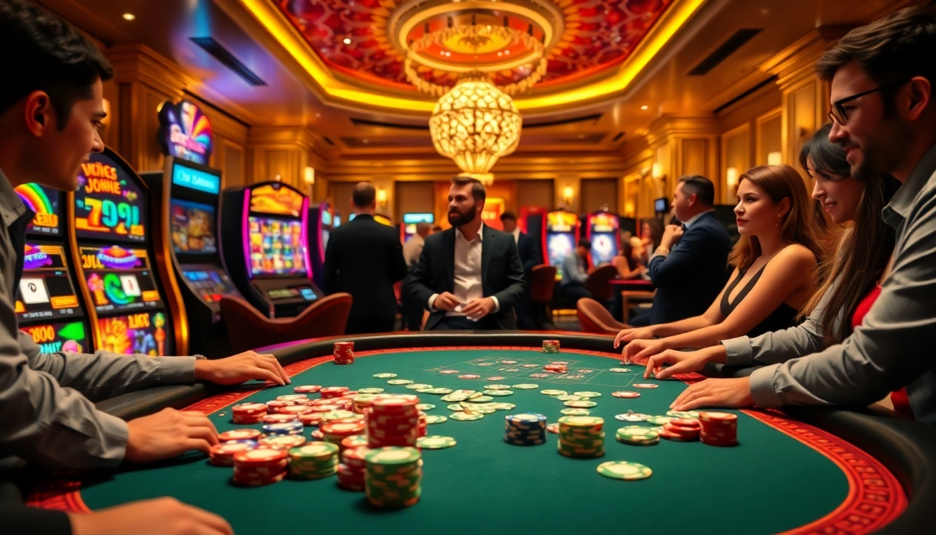 Players enjoying a thrilling game at a luxurious casino featuring the ok789 app for online betting.
