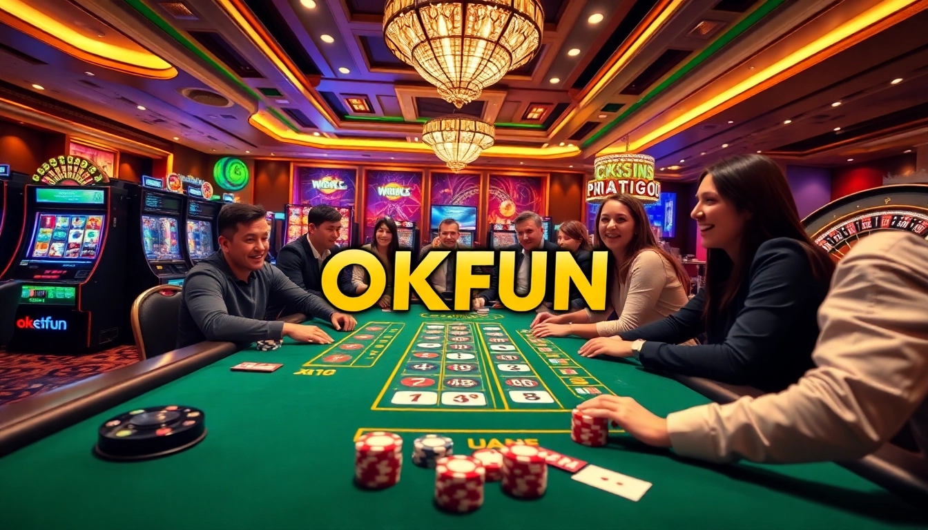 Experience the thrill of gambling with OKFUN at a vibrant casino scene full of excitement.