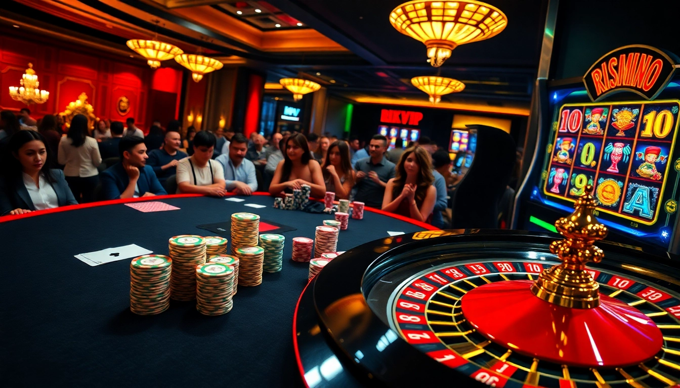 Experience thrilling gameplay at rikvip casino with vibrant poker tables and festive atmosphere.