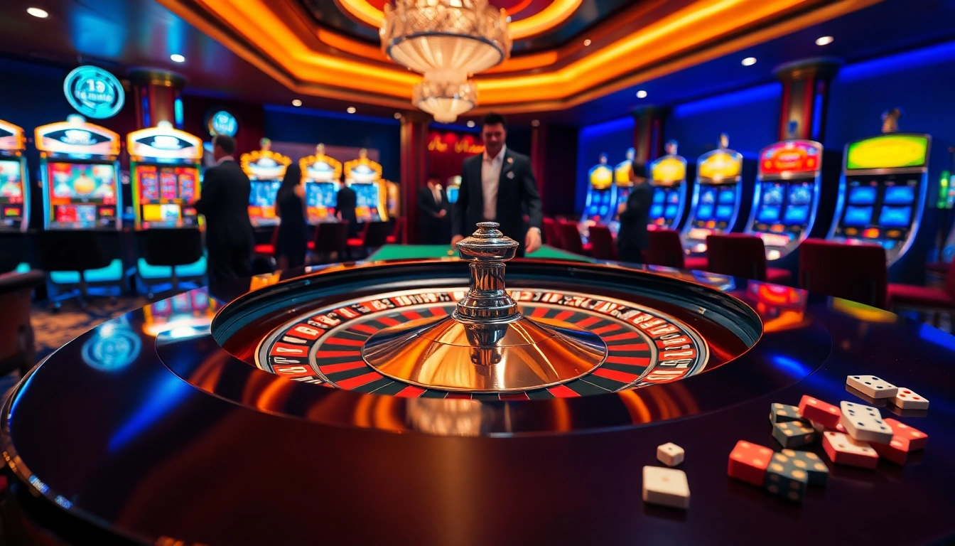Experience thrilling gameplay at https://okfunb.com/ with a vibrant casino atmosphere filled with roulette and chips.