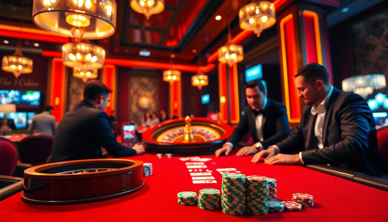 VJ88 showcases an exciting poker game at a luxurious casino table with stacks of chips.